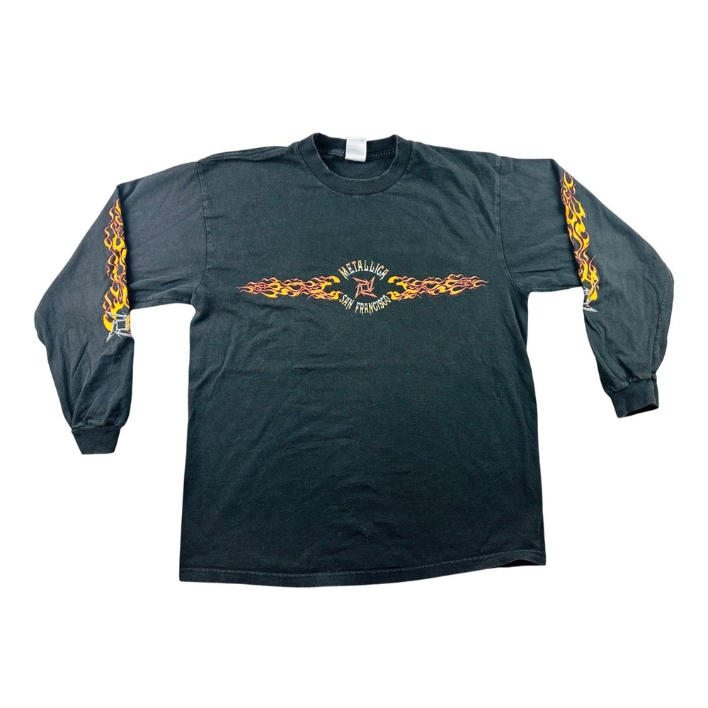 Vintage Metallica Delta Pro‎ Weight T-Shirt Men L Black Flames San Francisco Y2K